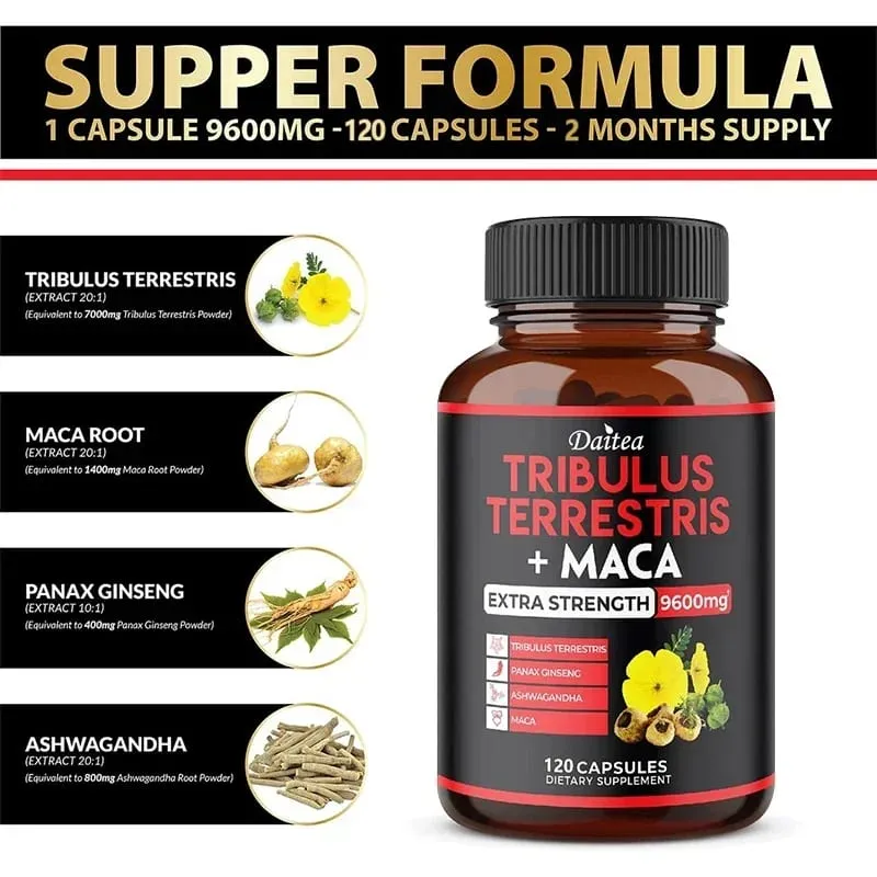 Daitea Tribulus + Maca Extract Capsules - Extra Strength 9600 Mg - Energy Endurance & Natural Energy Non-GMO — image 5