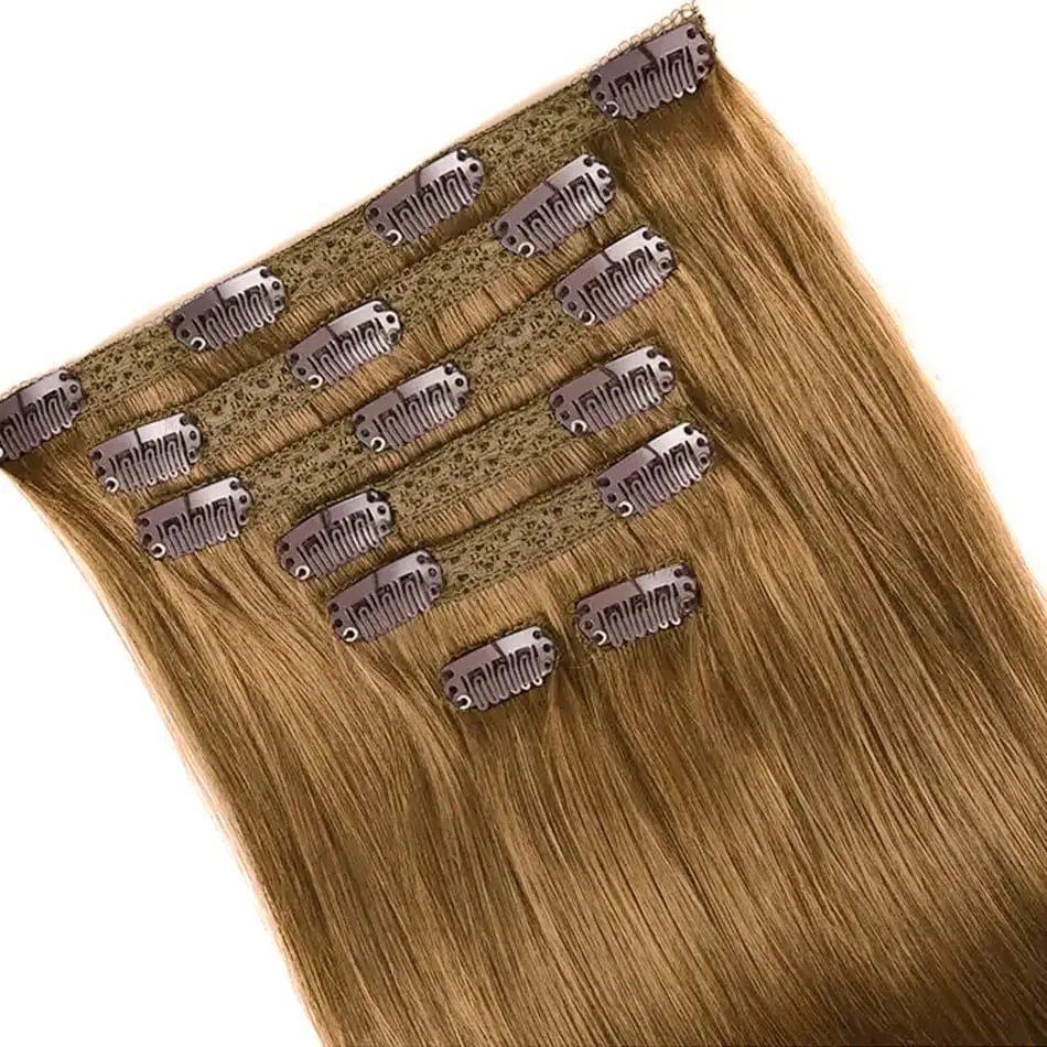 100% Real Human Hair Blonde Clips In Hair Extensions Bundles Natural Black Bulks Blonde 613 Piano Colored Brazilian Hair 30 inch — image 21