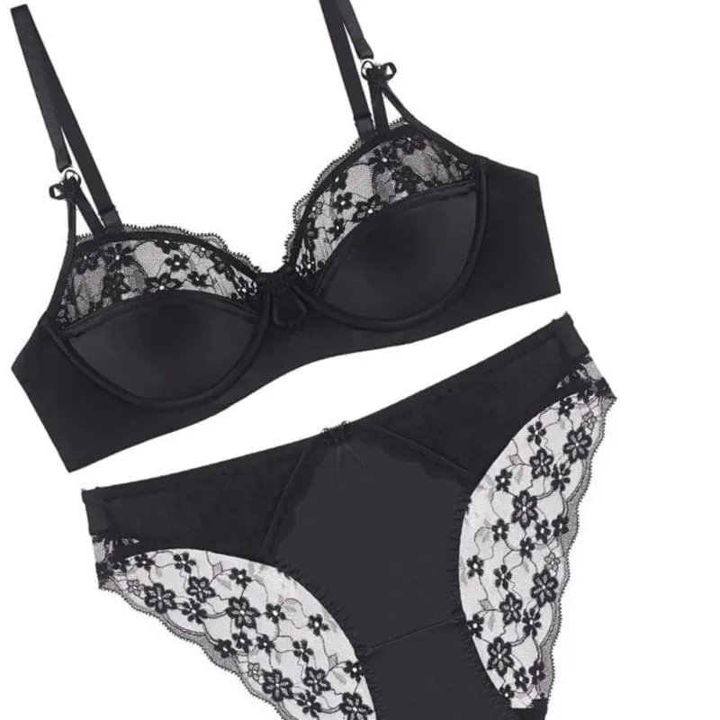 Set reggiseno in pizzo francese sottile a mezza tazza da donna Minimizer per busto grande Push Up Supporto laterale anti-cedimento Comfort Set intimo quotidiano sexy — image 3