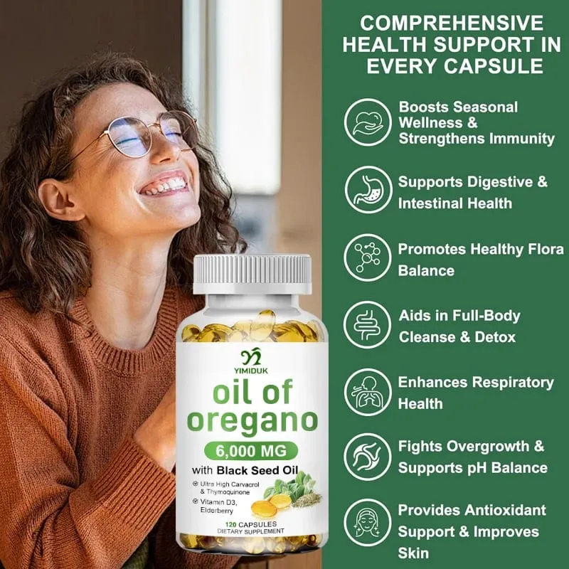 Oregano Oil + With Black Seed Oil & Elderberry + Vitamin D3 Supports Antioxidant & Skin Health Antibacterial & Immune System — image 6