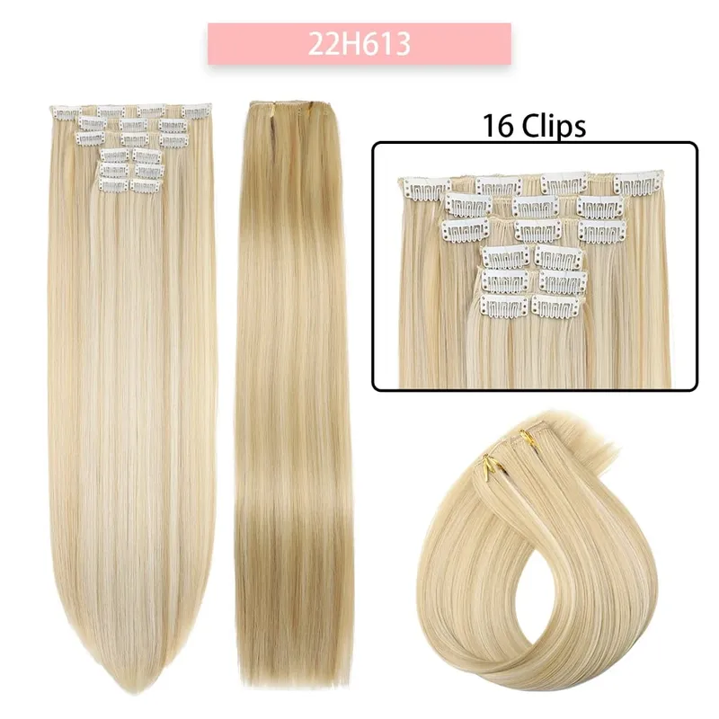 24Inchs 16 Clips in Synthetic Hair Extensions Long Straight Hairstyle Synthetic brown Black Hairpieces Heat Resistant False Hair — image 18