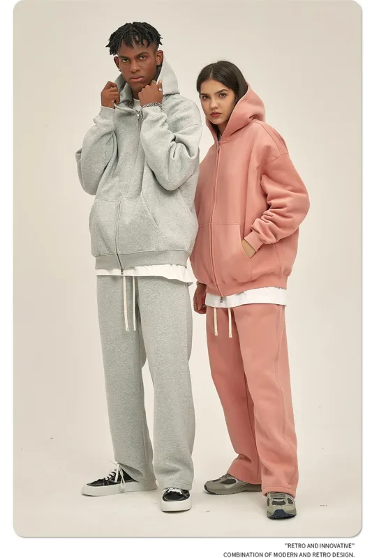 New Men Double Headed Zipper Fleece Hoodies Unisex Loose Basic Solid Warm Hooded Sweatshirts Coats For Winter HY0633 — image 23