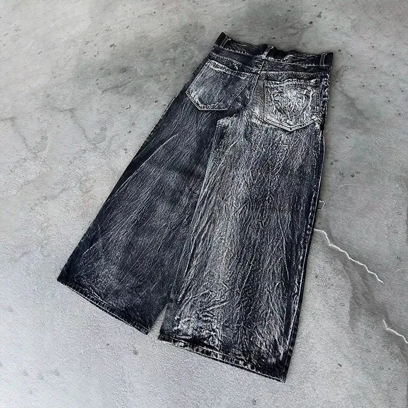 Y2K Retro Oversized Baggy Unisex Mopping Pants Phantom Jeans Men High Street Spider Embroidered Patch Hip Hop Streetwear Gothic