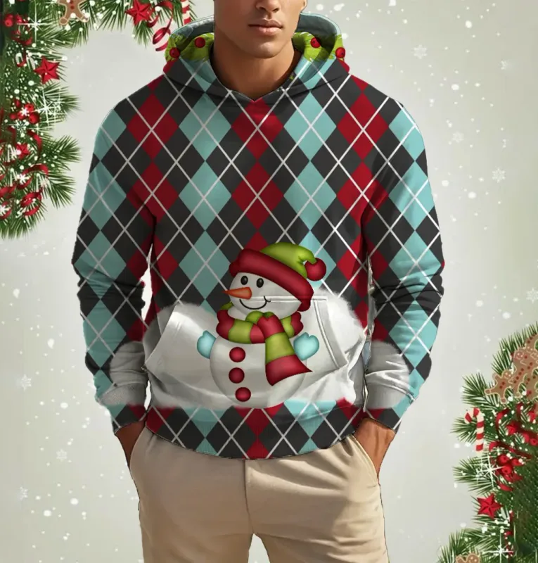Men's Christmas Reindeer Print Hoodie Animal Cartoon Pattern Sweatshirt Casual Cute Polyester Spandex Blended Hooded Sweatshirt