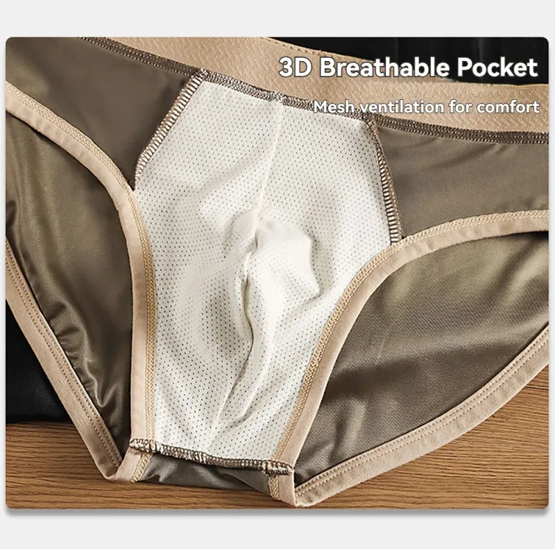 3PCS/Pack Luxury Satin-like Sexy Men's Briefs Smooth Cool Ice Silk Quick-dry Panties 3D Mesh Breathable Crotch Man Undrewear — image 5
