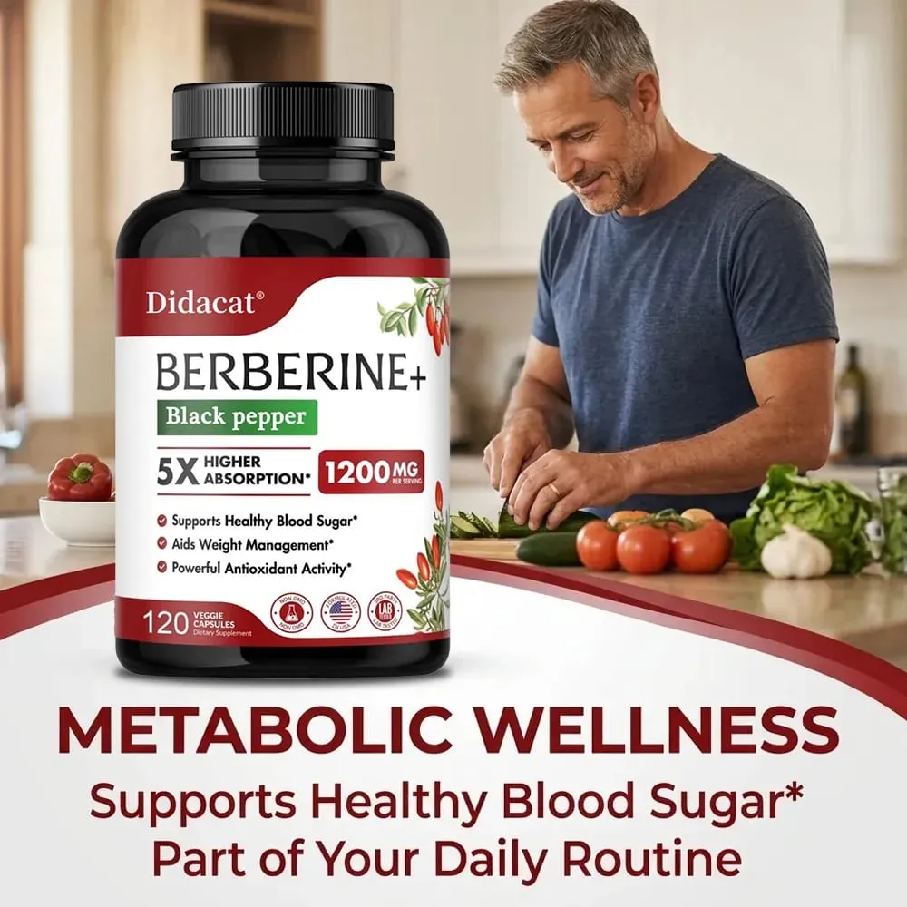 Cápsulas de suplemento de berberina premium de 1200 mg que respaldan el sistema inmunológico, el bienestar cardiovascular y gastrointestinal