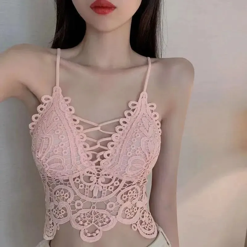 Hollow Out Tank Tops Summer Vintage Hook Flower Hollow Back Strap Pure Sexy Inner Style Slim Can Wear Bra Externally for Women — image 7