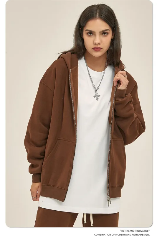 New Men Double Headed Zipper Fleece Hoodies Unisex Loose Basic Solid Warm Hooded Sweatshirts Coats For Winter HY0633 — image 13
