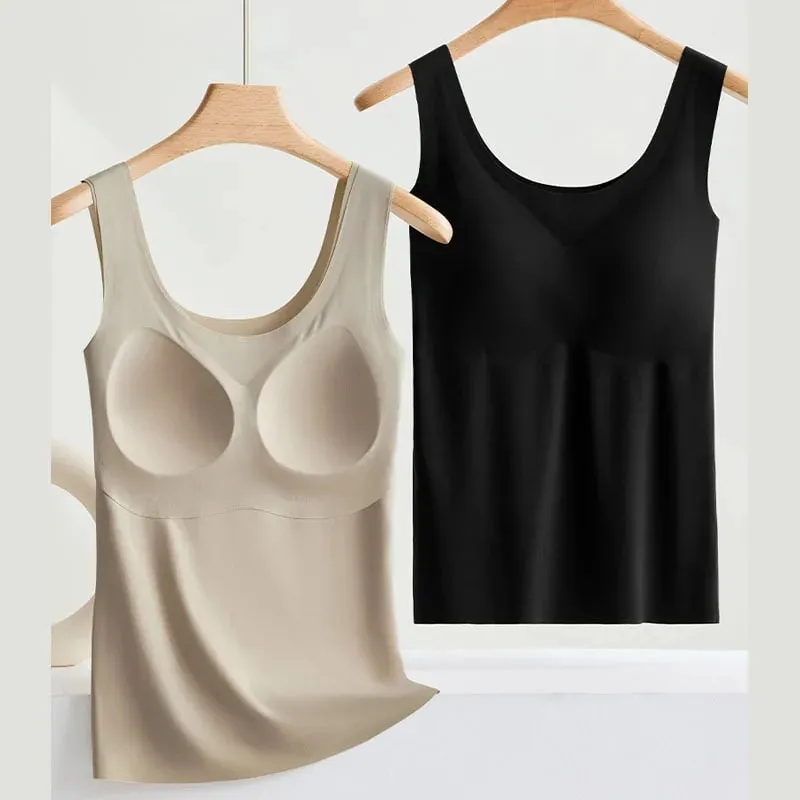 M-2XL Ice Silk Seamless One-piece Bottoming Tank Tops with Chest Pads Women Inner Outerwear Wide Shoulder Sleeveless Tops — image 3