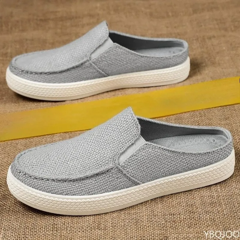 Summer breathable solid color versatile and comfortable one foot men's cloth shoes casual lightweight half drag loafers