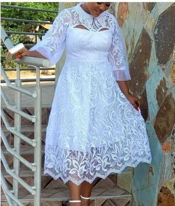 White Lace Dresses for Women Wedding Guests Elegant Turn Down Collar Puff Sleeves Pleated Hem Midi Dress Luxury Occasion Clothes — image 11