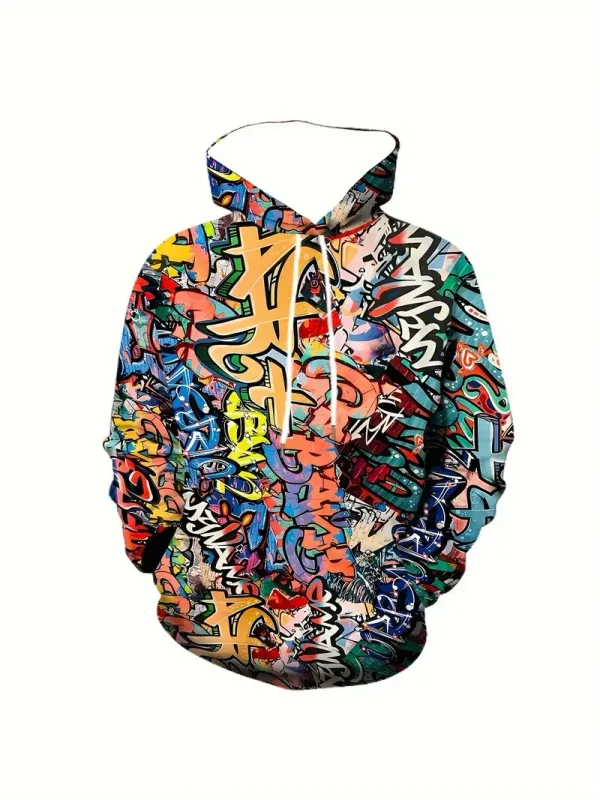 2024 dei nuovi uomini di Painted Graffiti Flow stampato con cappuccio casual alla moda manica lunga sportiva Top Street uomo modello colorato con cappuccio — image 7