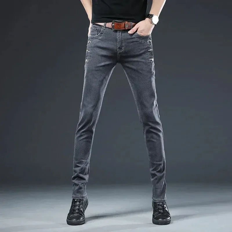 Autumn Men's New Button Skinny Jeans Black Gray Multi-button Youth Skateboard Stretch Denim Trousers Slim Straight Male Pants — image 7
