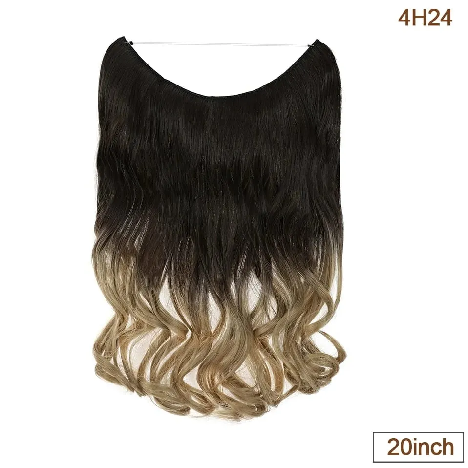 Synthetic Invisible Wire Hair Extensions Transparent Wire AdjustableLong Wavy Curly Secret Hairpiece 20 Inch for Women