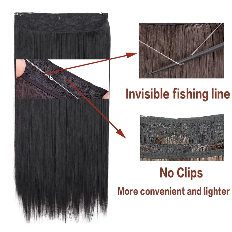 Synthetic No Clip Invisible Wire Hair Extensions Straight Black Blonde One Piece False Hairpiece Hair Extension — image 6