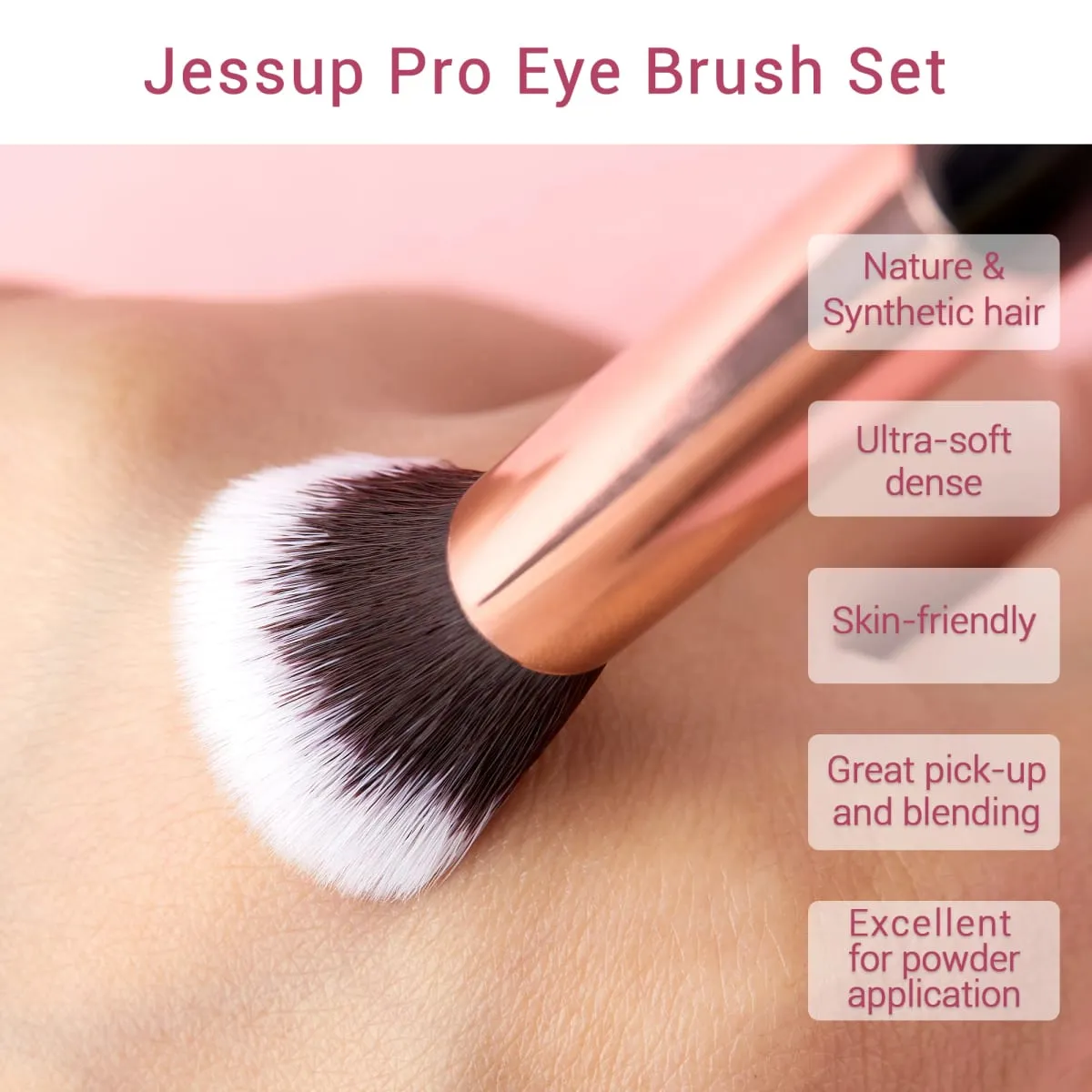 Jessup Makeup Brushes Set 15pcs Make Up Brush Tools Kit Eye Liner Shader Natural-Synthetic Hair Rose Gold/Black T157