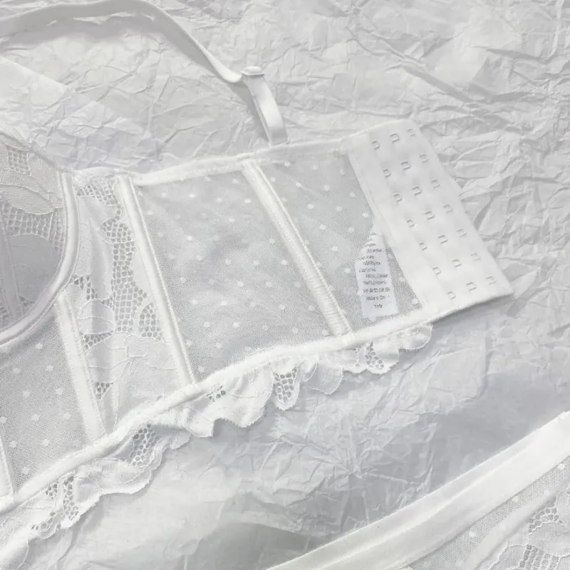 French Lace Embroidery Long Push Up Bra Set Sexy Women Underwear Fish Bone Body Shaper Top Breathable Brassiere and Panties Set — image 6