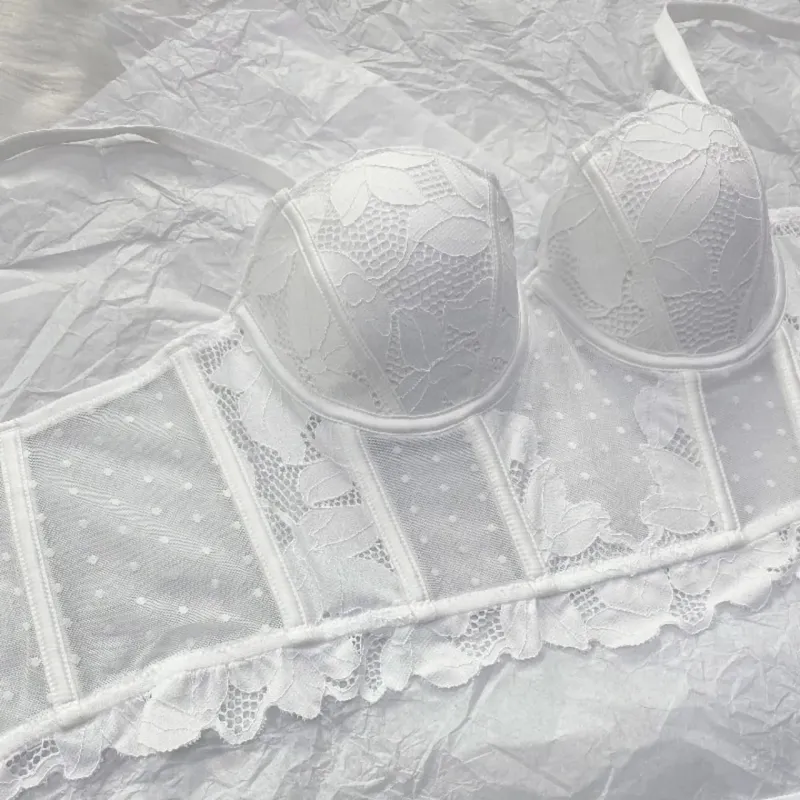 French Lace Embroidery Long Push Up Bra Set Sexy Women Underwear Fish Bone Body Shaper Top Breathable Brassiere and Panties Set — image 5
