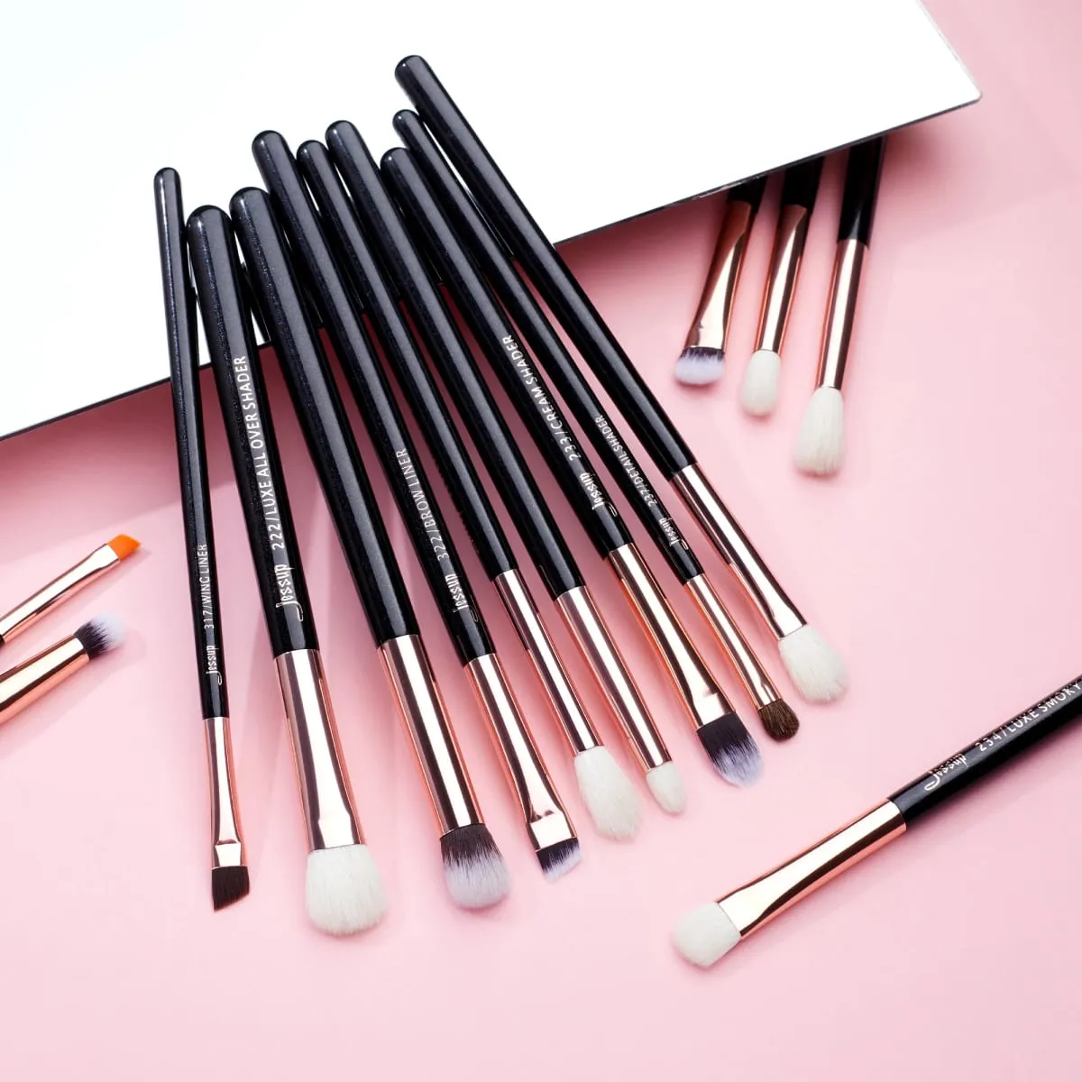 Jessup Makeup Brushes Set 15pcs Make Up Brush Tools Kit Eye Liner Shader Natural-Synthetic Hair Rose Gold/Black T157