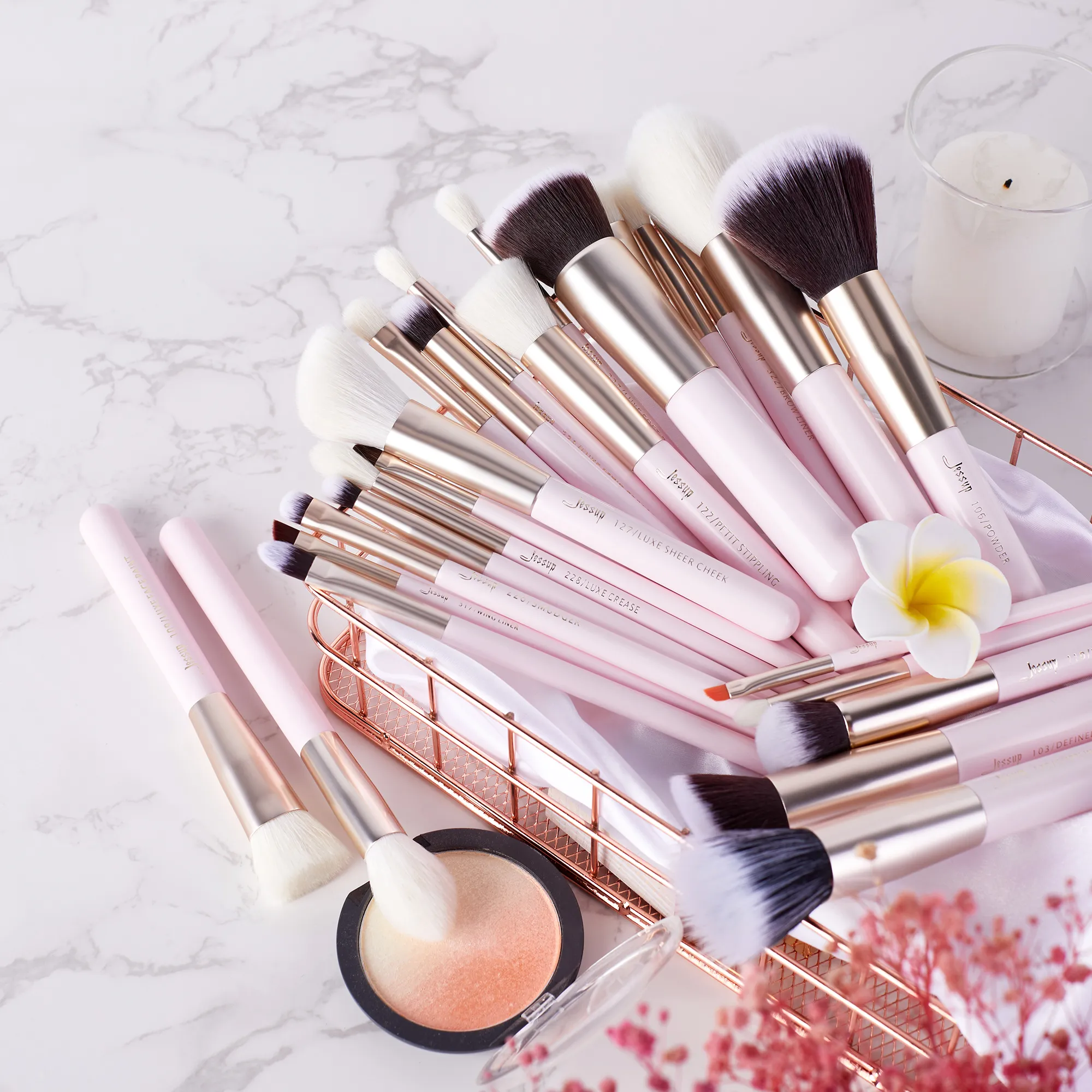 Jessup Makeup Brushes Set 15-25pcs Natural-Synthetic Foundation Powder Highlighter Eyeshadow Brush Pedzle do Makijazu T290