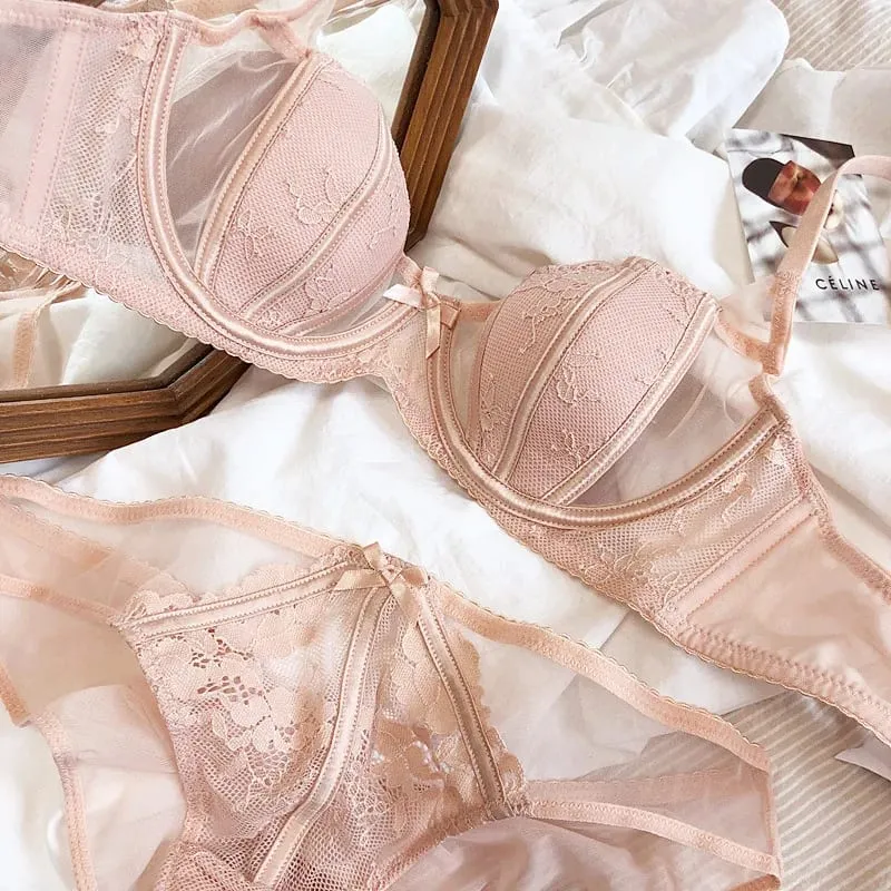 Europe Women Underwear Set Sexy Lace Ultra Thin 1/2 Cup Plus Size Brassiere Fashion Embroidery Intimates Push Up Bra Briefs Set — image 8