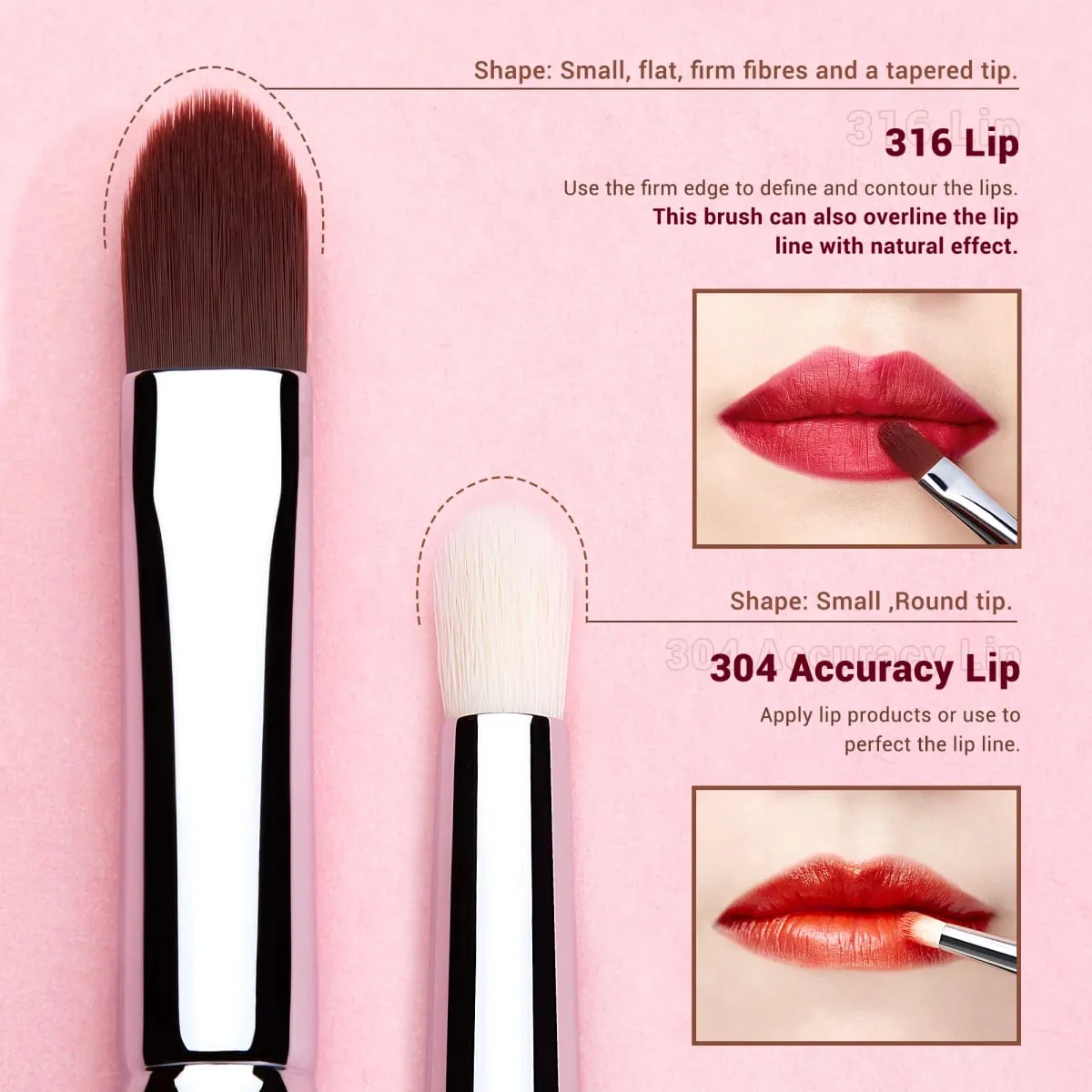 Jessup Lip brushes set Pro contour different lip shapes Synthetic small/cat-tongue /flat/round/tapered-tip lipliner brush T325