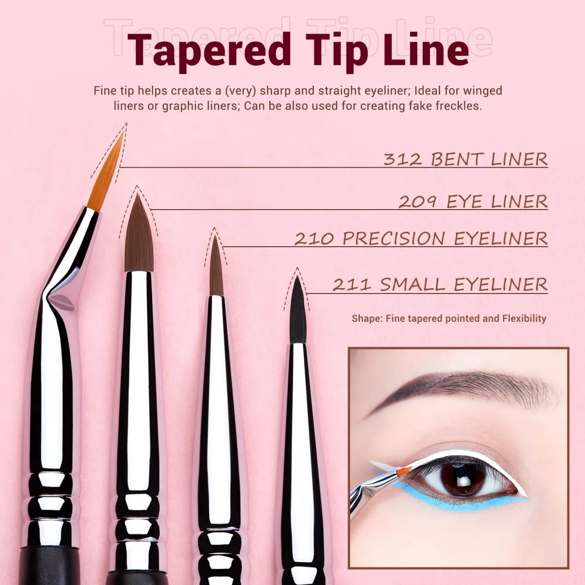 Jessup Eyeliner Brushes set 11pcs Pro Eyeliner Brushes Tapered Angled Flat Ultra Fine Precision Eye Makeup brushes set T324