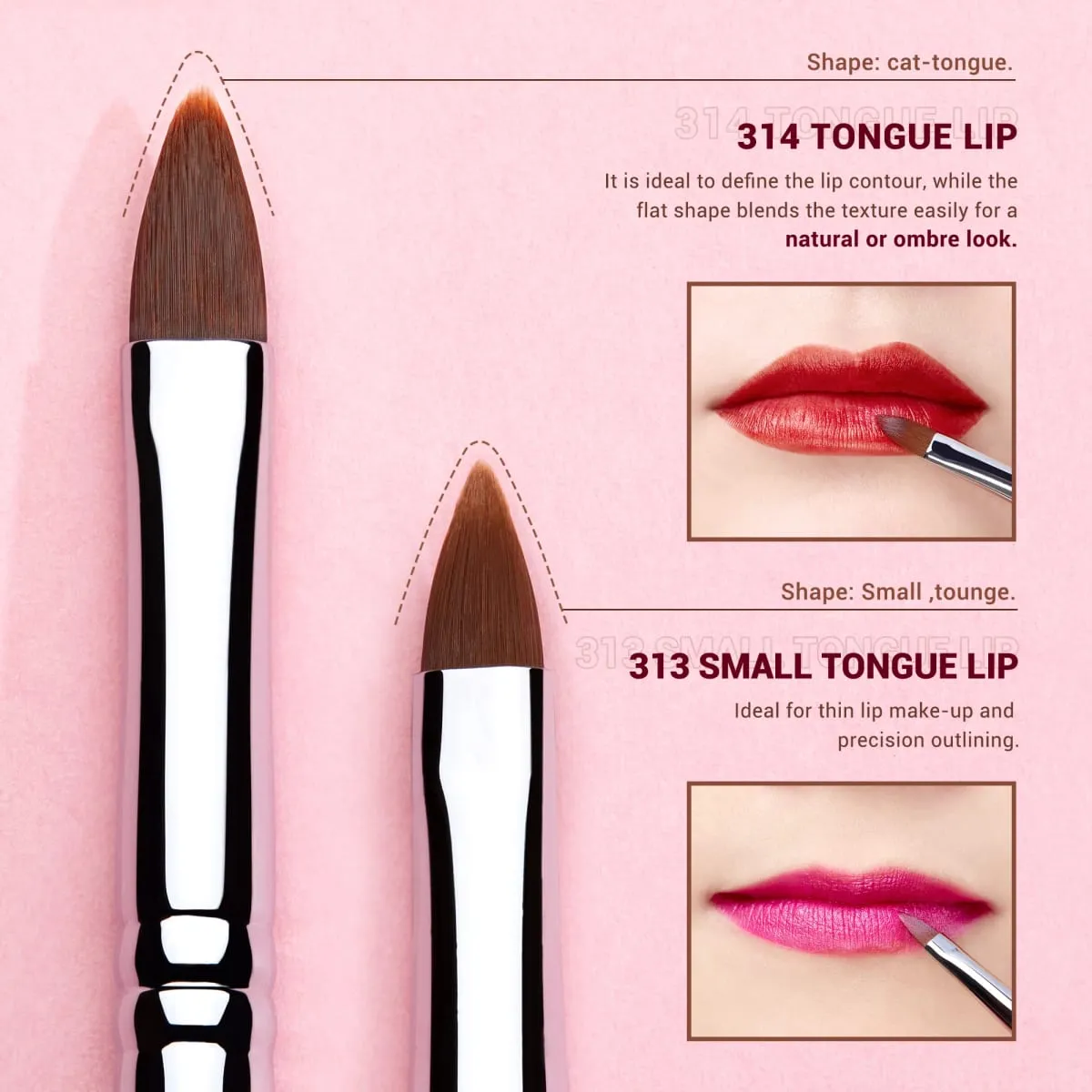 Jessup Lip brushes set Pro contour different lip shapes Synthetic small/cat-tongue /flat/round/tapered-tip lipliner brush T325