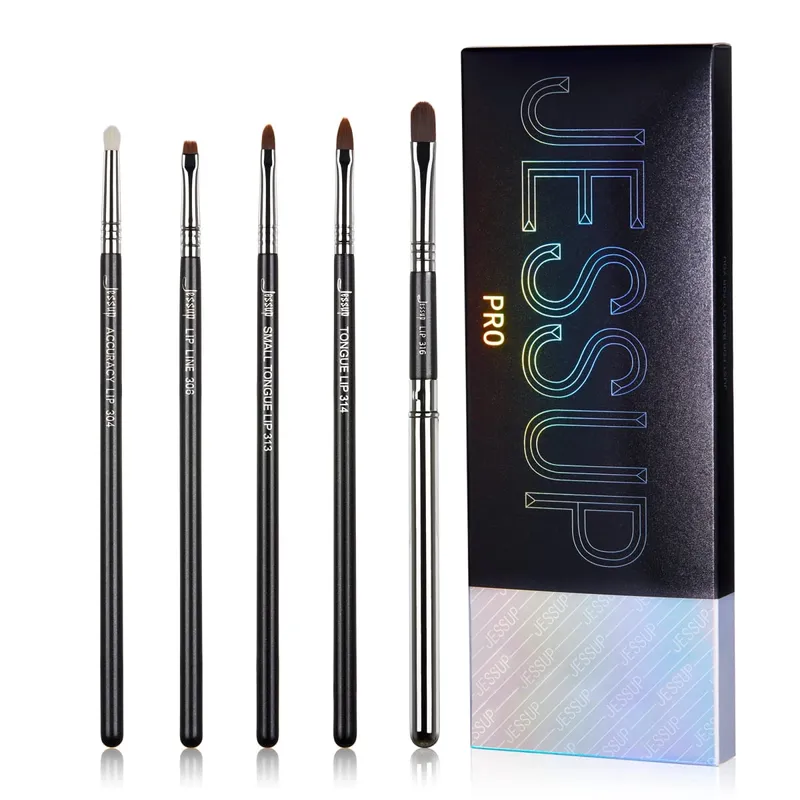Jessup Lip brushes set Pro contour different lip shapes Synthetic small/cat-tongue /flat/round/tapered-tip lipliner brush T325