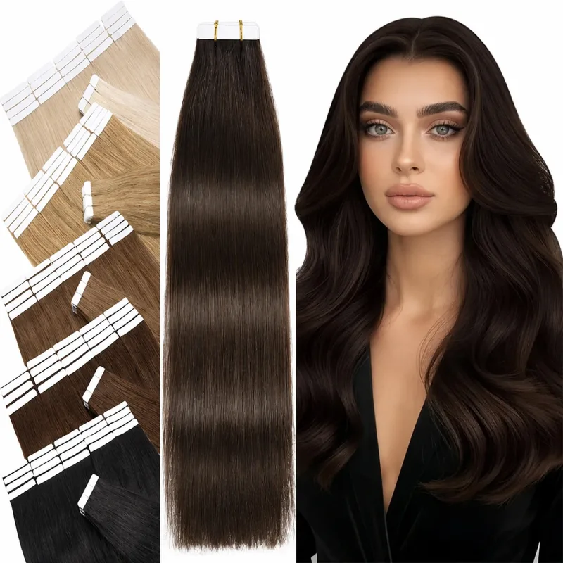 เทปต่อผมมนุษย์ผมสีน้ำตาลเข้ม 50G 20Pcs ที่มองไม่เห็นไม่มีรอยต่อ Weft Remy Human Hair สีน้ำตาลเทปต่อผม