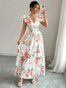2026 kadın Romantik Çiçek Baskı Elbise Minimalist Moda Yaz Kadınlar için Uygun Rahat Zarif Etek