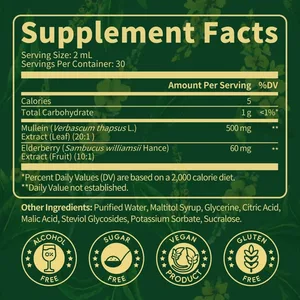 Picături de extract de frunze de mulein - Curăță plămâni - Mulen puternic pentru sprijin imunitar Detoxifiere și sprijin respirator - Suplimente pe bază de plante