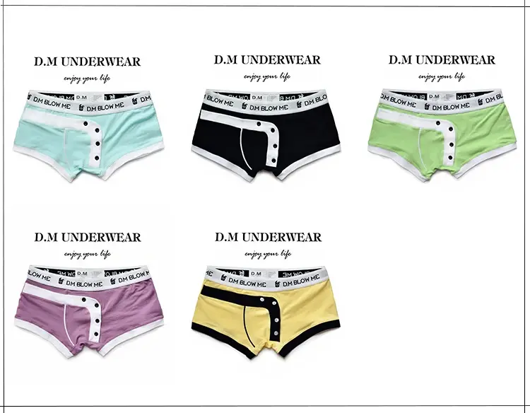 Sous-vêtement rose pour hommes, taille basse, boxer Sexy à boutons, couleur unie, personnalité assortie, short de sport en coton