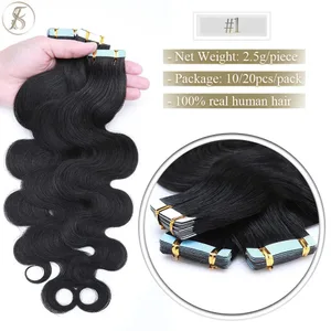 Tess Tape In Hair Extension 2,5g/stk Bølget Natural Hair Extensions Menneskehår Adhesive Skin Weft Dobbeltsider Sømløs Usynlig