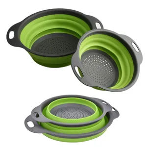 Round Folding Colander BPA Free Fruits Vegetables Washing Drain Basket Kitchen Colander Strainer Dishwasher Safe KC0236