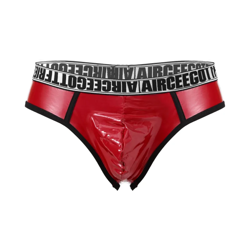 Männer Kunstleder Kurze Unterhose Sexy Wet Look Niedrige Taille Ausbuchtung Höschen Unterwäsche Badeanzug Baden Schwimmen Shorts