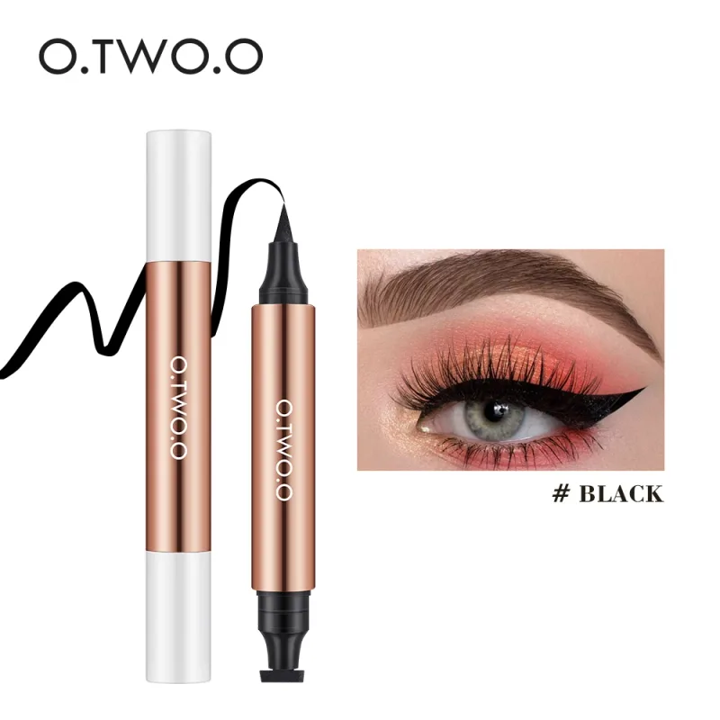 O.TWO.O 아이 라이너 스탬프 블랙 액상 아이 라이너 펜 방수 속건성 양면 아이 라이너 펜슬 메이크업 여성용 화장품