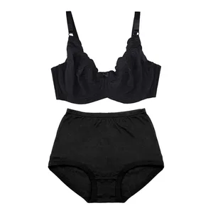 Mierside 100% Pakaian Dalam Kapas Seluar Dalam Bralette Saiz Besar untuk Wanita Seluar Pinggang Tinggi Dan Bra Set Bra Selesa