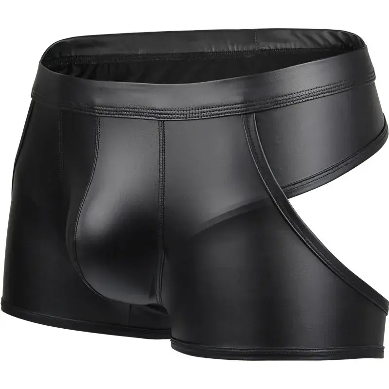Boxer da uomo sexy boxer vuoti intimo maschile pantaloni aperti in ecopelle pantaloni sportivi boxer boxer senza schienale