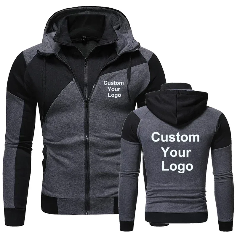 Efterår Vinter Mode Mænd Custom Your Logo Dobbelt lynlås Sweatshirt Hættetrøje Jakke Hættetrøjer Jakke Sportstøj Herre Hættetrøje jakke