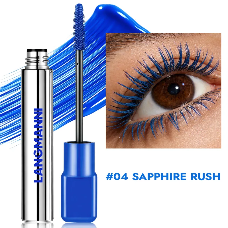 Silk Fiber Matte Blue Mascara Πολύχρωμο μεγάλο πινέλο που μακραίνει τις βλεφαρίδες αδιάβροχο που διαρκεί και γρήγορα στεγνώνει Πράσινο ροζ μπούκλες μάσκαρα μακιγιάζ