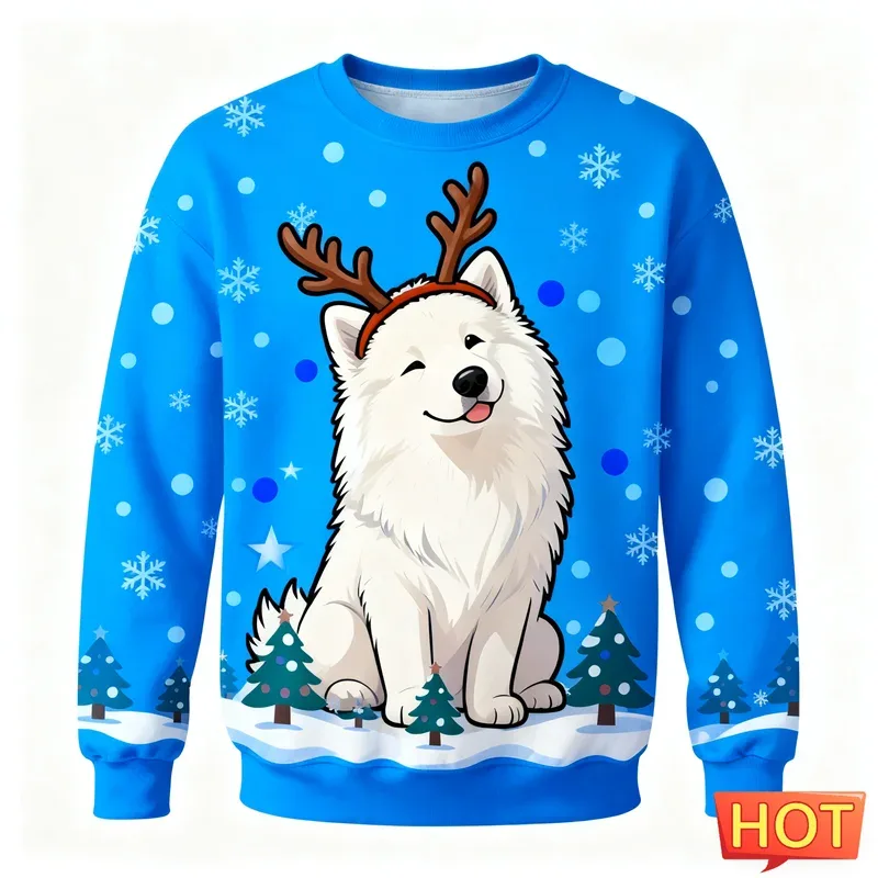 roztomilý samojed grafika ošklivý vánoční svetr móda sváteční oblečení pes mikiny s 3D potiskem ležérní nadměrné unisex svetry