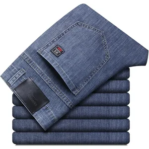 صيف جديد مطاطا الرجال الجينز موضة مريحة الأعمال مستقيم تمتد القطن عادية الدينيم السراويل العلامة التجارية الذكور رقيقة السراويل
