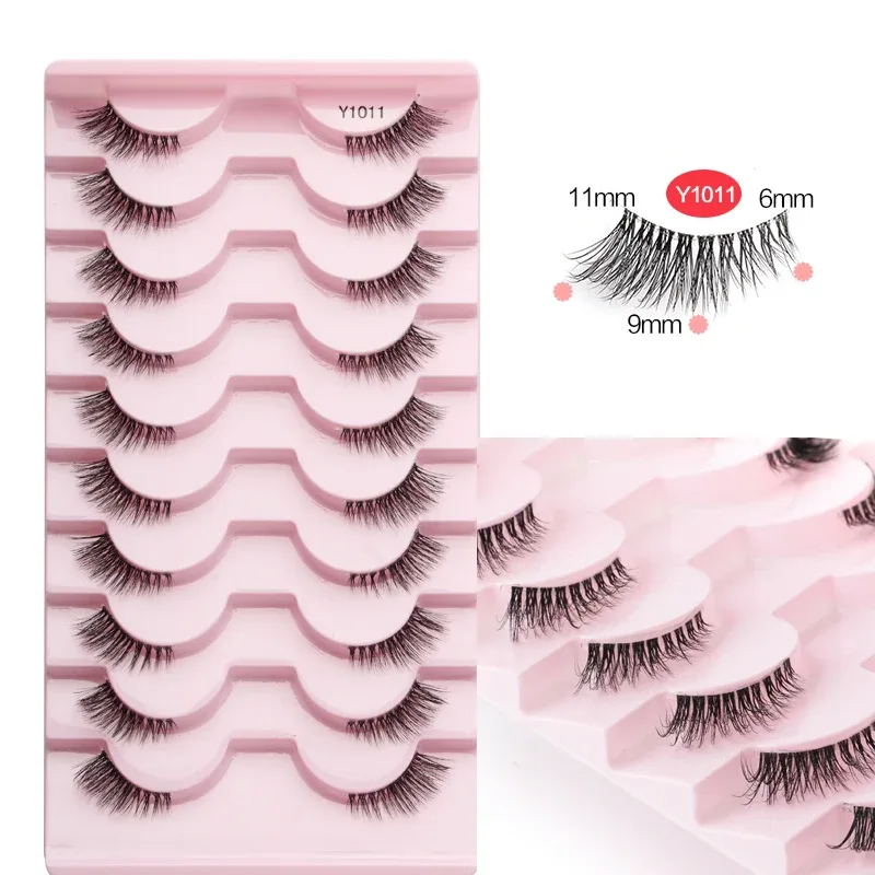 Poloviční řasy Řasy kočičích očí 3/5/10 párů Umělé řasy Nadýchaný měkký přirozený vzhled Čirý pás 3D Mink Lashes Prodlužující make-up
