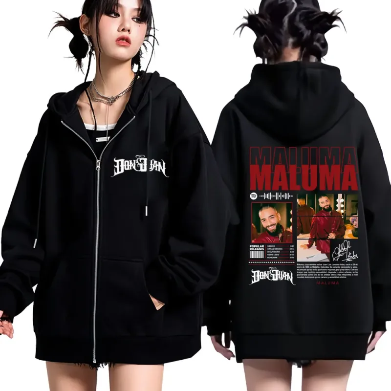 Rapper MALUMA Tour 2025 กราฟิก Zip Up Hoodie ผู้ชายผู้หญิงแฟชั่น Hip-Hop เสื้อแขนยาวหนา Casual Zipper เสื้อ