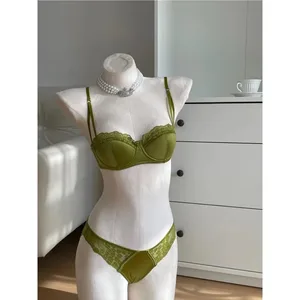 Conjunto de sujetador con aumento de encaje francés, Copa Demi, sujetador de alambre fino transpirable, Control de grasa lateral anticaída, S-XL de busto pequeño