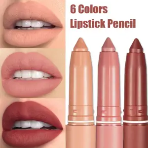 Matita per labbra opache in velluto a 6 colori Matita per labbra sexy rosso scuro nudo Impermeabile a lunga durata con resa cromatica Labbra Cosmetico di bellezza