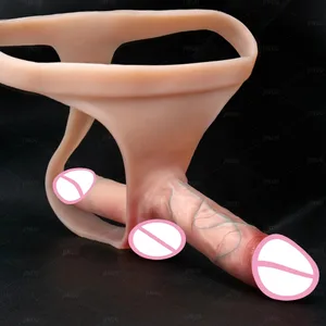 Vibrador de duas cabeças para casais, pênis realista de silicone vestível, bdsm, pau, calças, brinquedo sexual feminino