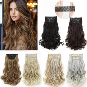Synthetic 16Inch 11Clips Long Curly Hair Extension Heat Resistant Hair Extension Clips In Ombre Black Brown Blond Women