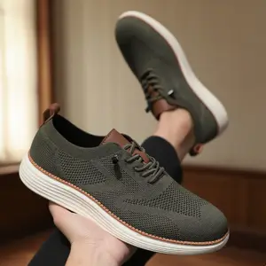 Homens sapatos de caminhada casuais malha respirável tênis de malha venda quente bestselle leve antiderrapante plana rendas até tênis de corrida